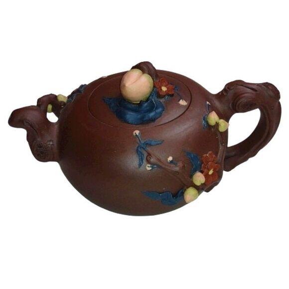 Yixing Chinese Stoneware  Purple Clay Longevity Peach Teapot Dark Brown‎ - Picture 10 of 10